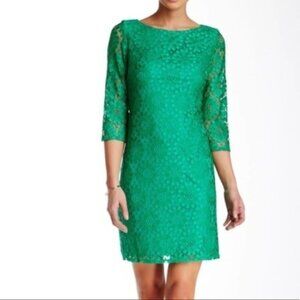 Eliza‎ J Green Lace Shift Dress Size 4 Lined Business Office Evening Holiday